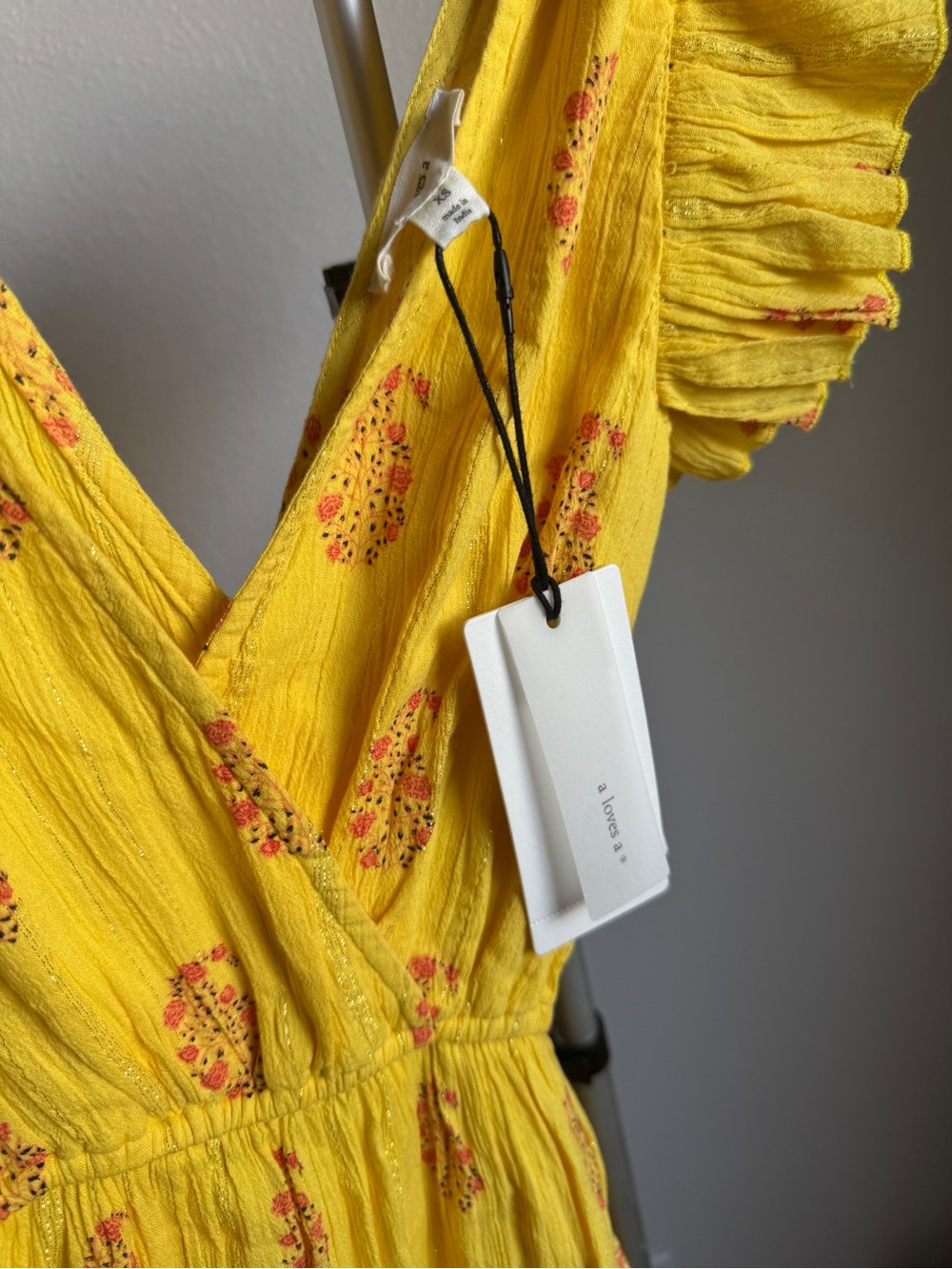 NWT A Loves A Floral Metallic Striped Print Surplice V-Neck Tiered Maxi Dress - Picture 8 of 9